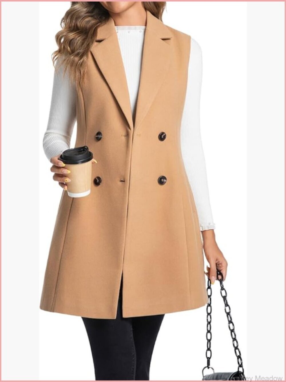 Wool Long Vest Sleeveless Double Breasted Lapel Fall Winter Blazer Jacket